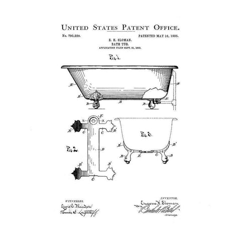 Bath Time Patents I White Modern Wood Framed Art Print by Studio W