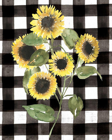 Buffalo Check Sunflower II Black Ornate Wood Framed Art Print with Double Matting by Goldberger, Jennifer