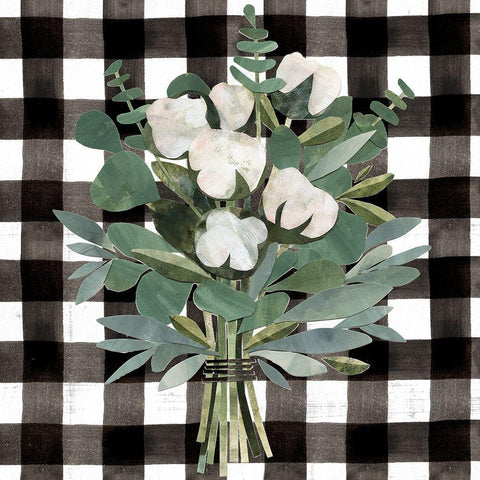 Buffalo Check Cut Paper Bouquet I White Modern Wood Framed Art Print with Double Matting by Barnes, Victoria