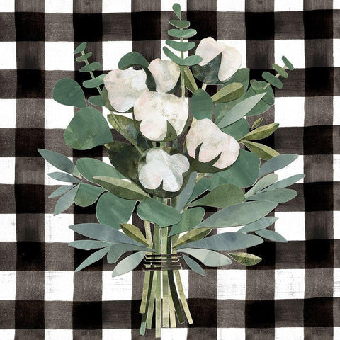 Buffalo Check Cut Paper Bouquet I Black Modern Wood Framed Art Print by Barnes, Victoria