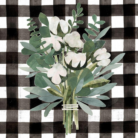 Buffalo Check Cut Paper Bouquet II White Modern Wood Framed Art Print by Barnes, Victoria