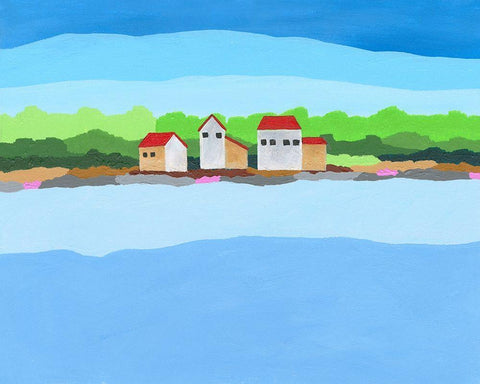Red Roof Landscape I White Modern Wood Framed Art Print with Double Matting by Moore, Regina