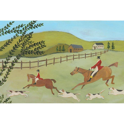 Folk Art Fox Hunt I Gold Ornate Wood Framed Art Print with Double Matting by Moore, Regina