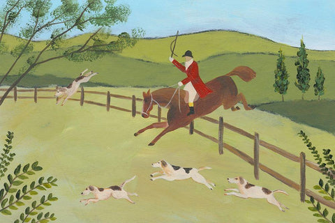 Folk Art Fox Hunt II White Modern Wood Framed Art Print with Double Matting by Moore, Regina