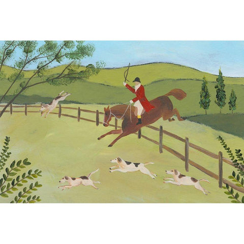 Folk Art Fox Hunt II Gold Ornate Wood Framed Art Print with Double Matting by Moore, Regina