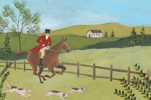 Folk Art Fox Hunt III Black Ornate Wood Framed Art Print with Double Matting by Moore, Regina