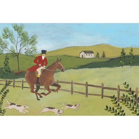 Folk Art Fox Hunt III Black Modern Wood Framed Art Print by Moore, Regina