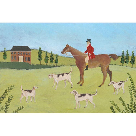 Folk Art Fox Hunt IV Black Modern Wood Framed Art Print with Double Matting by Moore, Regina