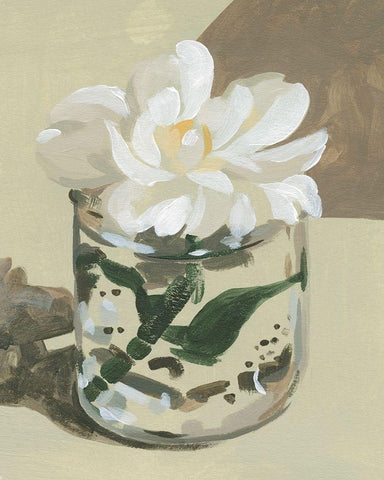 Neutral Bloom I White Modern Wood Framed Art Print with Double Matting by Caroline, Emma