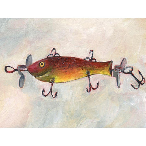 Retro Fishing Lure V White Modern Wood Framed Art Print by Moore, Regina
