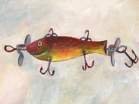 Retro Fishing Lure V White Modern Wood Framed Art Print with Double Matting by Moore, Regina