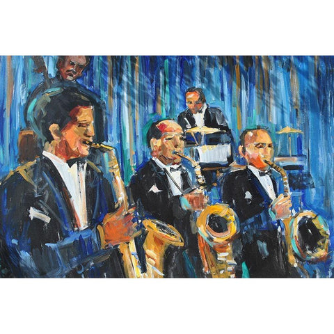 Horn Section Black Modern Wood Framed Art Print with Double Matting by Stevens, Allayn