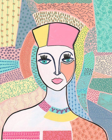Pattern Lady I White Modern Wood Framed Art Print with Double Matting by Moore, Regina