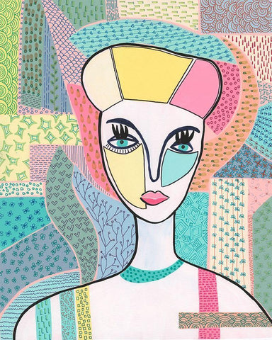 Pattern Lady II White Modern Wood Framed Art Print with Double Matting by Moore, Regina
