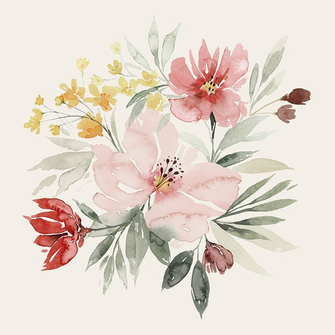 Pink Posy Dance I White Modern Wood Framed Art Print by Popp, Grace