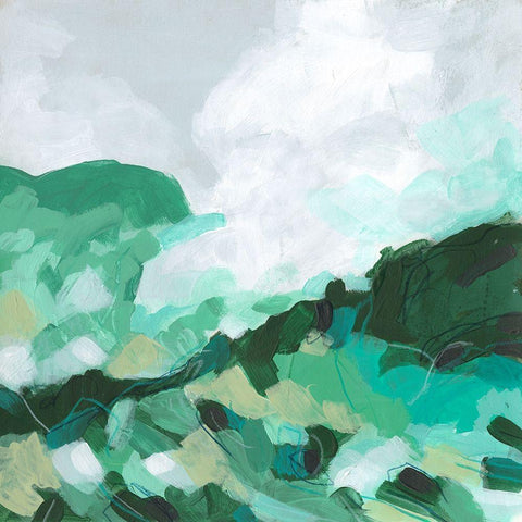 Aqua Valley I White Modern Wood Framed Art Print by Vess, June Erica