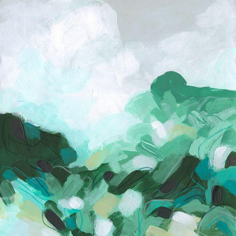 Aqua Valley II Black Modern Wood Framed Art Print with Double Matting by Vess, June Erica