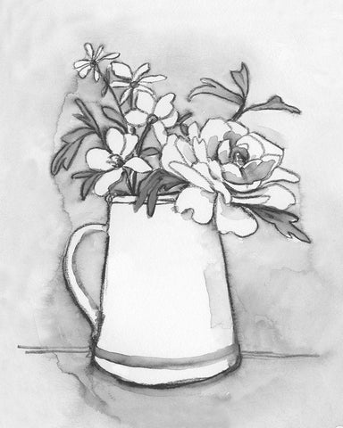 Backyard Bouquet II White Modern Wood Framed Art Print with Double Matting by Caroline, Emma