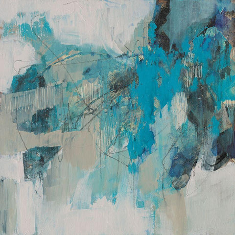 Painterly Teal I White Modern Wood Framed Art Print with Double Matting by Goldberger, Jennifer