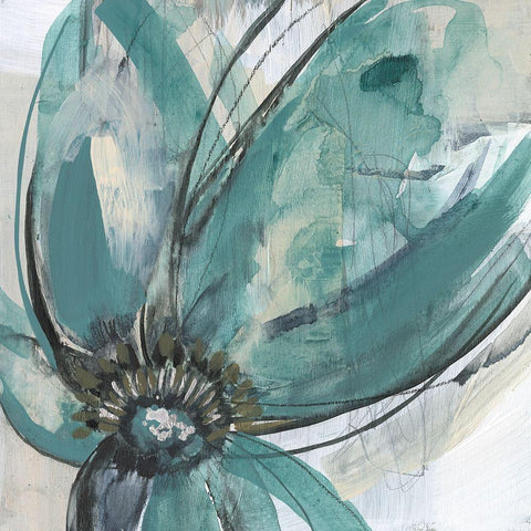 Teal Petals I Black Ornate Wood Framed Art Print with Double Matting by Goldberger, Jennifer
