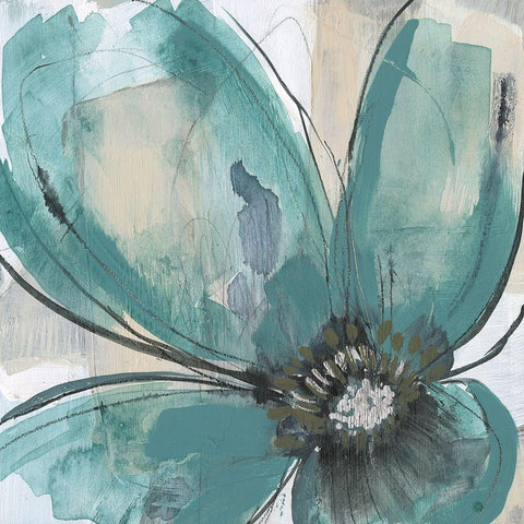 Teal Petals II Black Modern Wood Framed Art Print with Double Matting by Goldberger, Jennifer