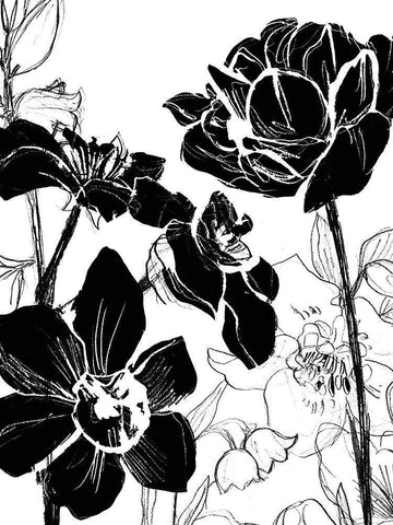 Monotype Garden I Black Ornate Wood Framed Art Print with Double Matting by Vess, June Erica