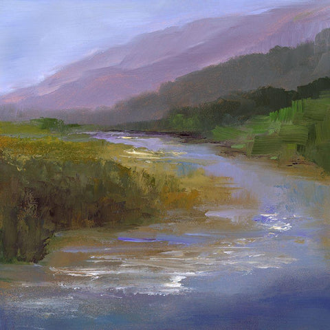Mountain River I White Modern Wood Framed Art Print with Double Matting by Finch, Sheila