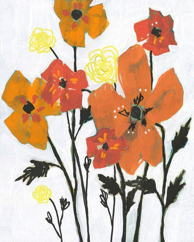 Hot Flowers II White Modern Wood Framed Art Print with Double Matting by Goldberger, Jennifer