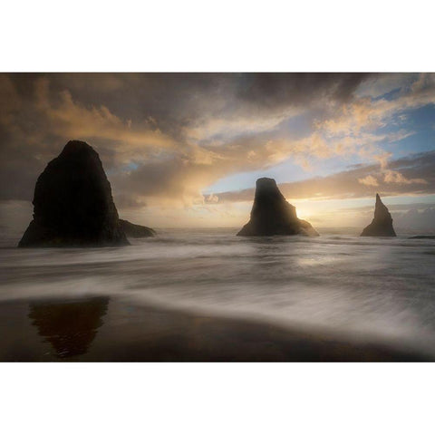 Sea Stack and Surf White Modern Wood Framed Art Print by Head, Danny