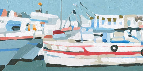 Bright Boats I White Modern Wood Framed Art Print with Double Matting by Caroline, Emma