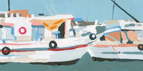 Bright Boats II White Modern Wood Framed Art Print with Double Matting by Caroline, Emma