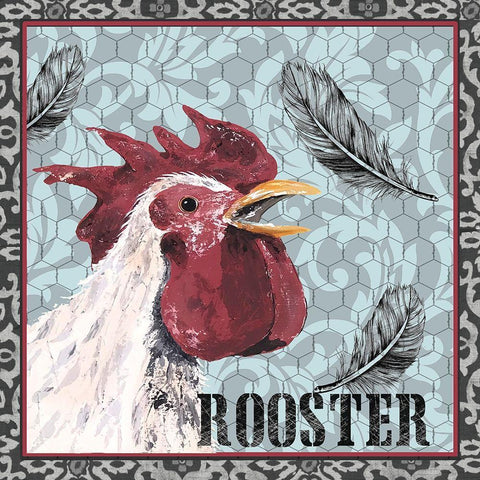 White Rooster I White Modern Wood Framed Art Print with Double Matting by Reynolds, Jade