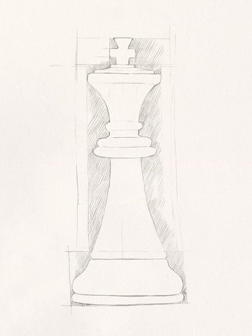 Chess Set Sketch II White Modern Wood Framed Art Print with Double Matting by Caroline, Emma