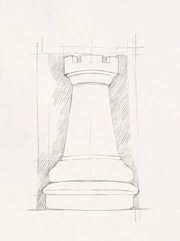 Chess Set Sketch IV Black Ornate Wood Framed Art Print with Double Matting by Caroline, Emma