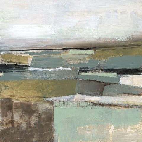 Neutral Horizon Grid I Black Ornate Wood Framed Art Print with Double Matting by Goldberger, Jennifer