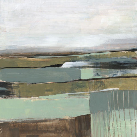 Neutral Horizon Grid II White Modern Wood Framed Art Print by Goldberger, Jennifer