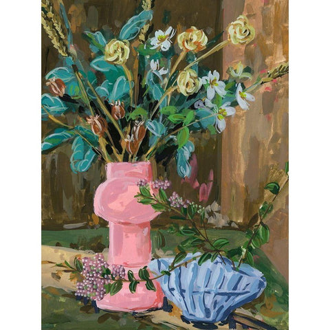 Still Life Bouquet I Gold Ornate Wood Framed Art Print with Double Matting by Wang, Melissa