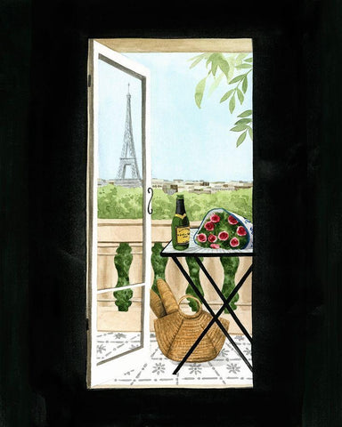 Terrace in Paris I Black Ornate Wood Framed Art Print with Double Matting by Popp, Grace