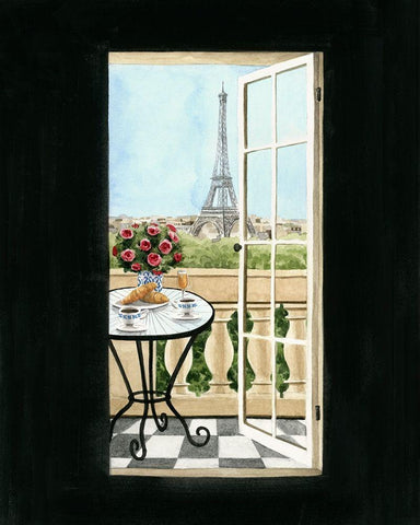 Terrace in Paris II Black Ornate Wood Framed Art Print with Double Matting by Popp, Grace