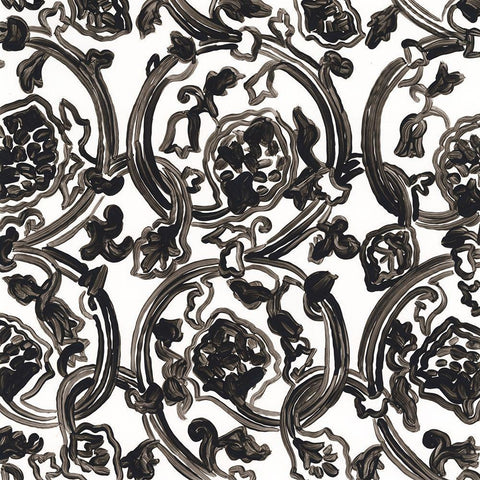 Ink Motif IV Black Ornate Wood Framed Art Print with Double Matting by Vess, June Erica