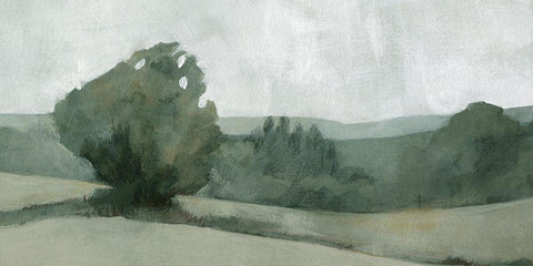 Soft Green Landscape I White Modern Wood Framed Art Print with Double Matting by Caroline, Emma