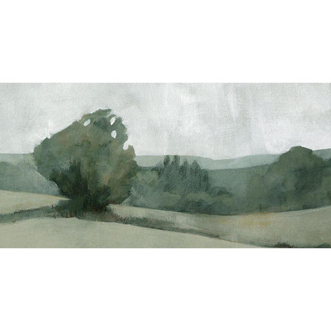 Soft Green Landscape I Black Modern Wood Framed Art Print with Double Matting by Caroline, Emma