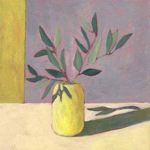 Yellow Vase II White Modern Wood Framed Art Print with Double Matting by Moore, Regina