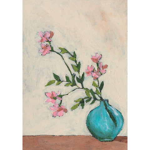 Blossom in Blue Vase I Black Modern Wood Framed Art Print by Moore, Regina