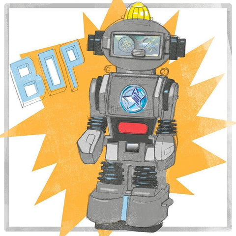 Toy Tin Robots II Black Modern Wood Framed Art Print with Double Matting by Parker, Jennifer Paxton