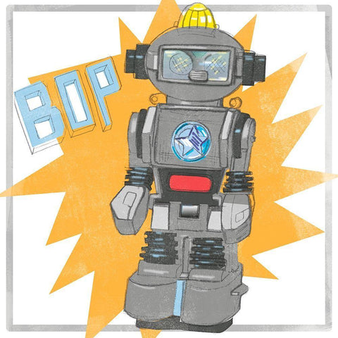 Toy Tin Robots II White Modern Wood Framed Art Print with Double Matting by Parker, Jennifer Paxton