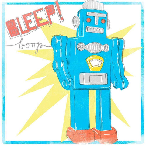 Toy Tin Robots III White Modern Wood Framed Art Print by Parker, Jennifer Paxton