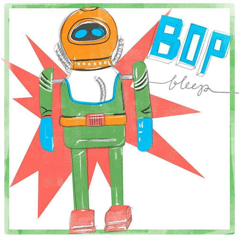 Toy Tin Robots IV Black Modern Wood Framed Art Print with Double Matting by Parker, Jennifer Paxton