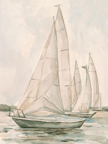 Sail Scribble II White Modern Wood Framed Art Print with Double Matting by Caroline, Emma