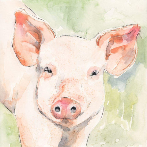 Sunny the Pig I White Modern Wood Framed Art Print by Barnes, Victoria